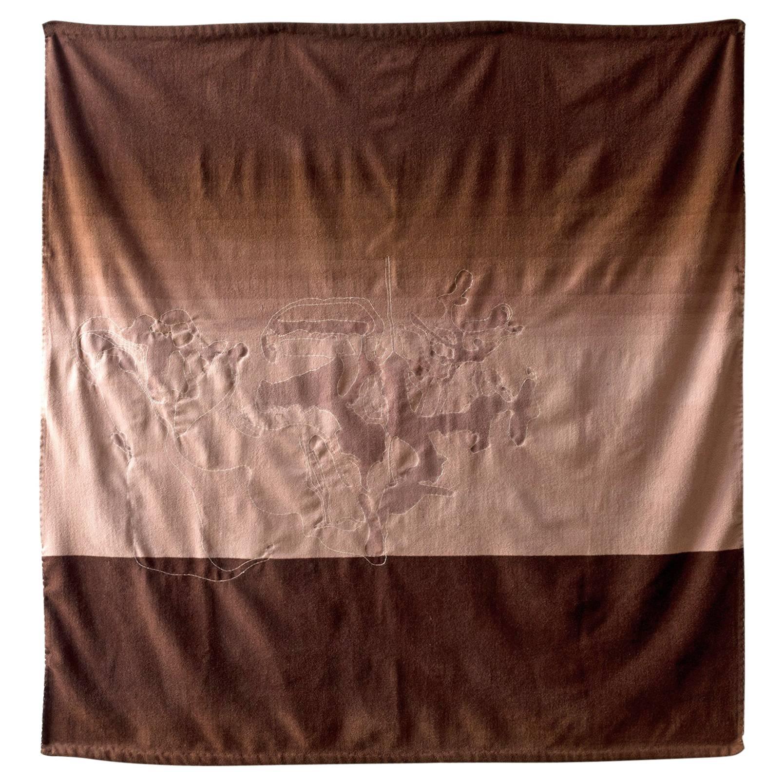 Cashmere Wool Hand embroidered Horizon Throw 2 - Brown & Taupe 
