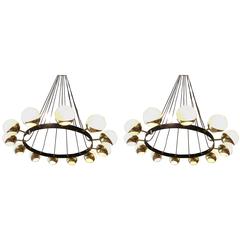 Beautiful Paire of Circle Chandelier in the Taste of Stilnovo