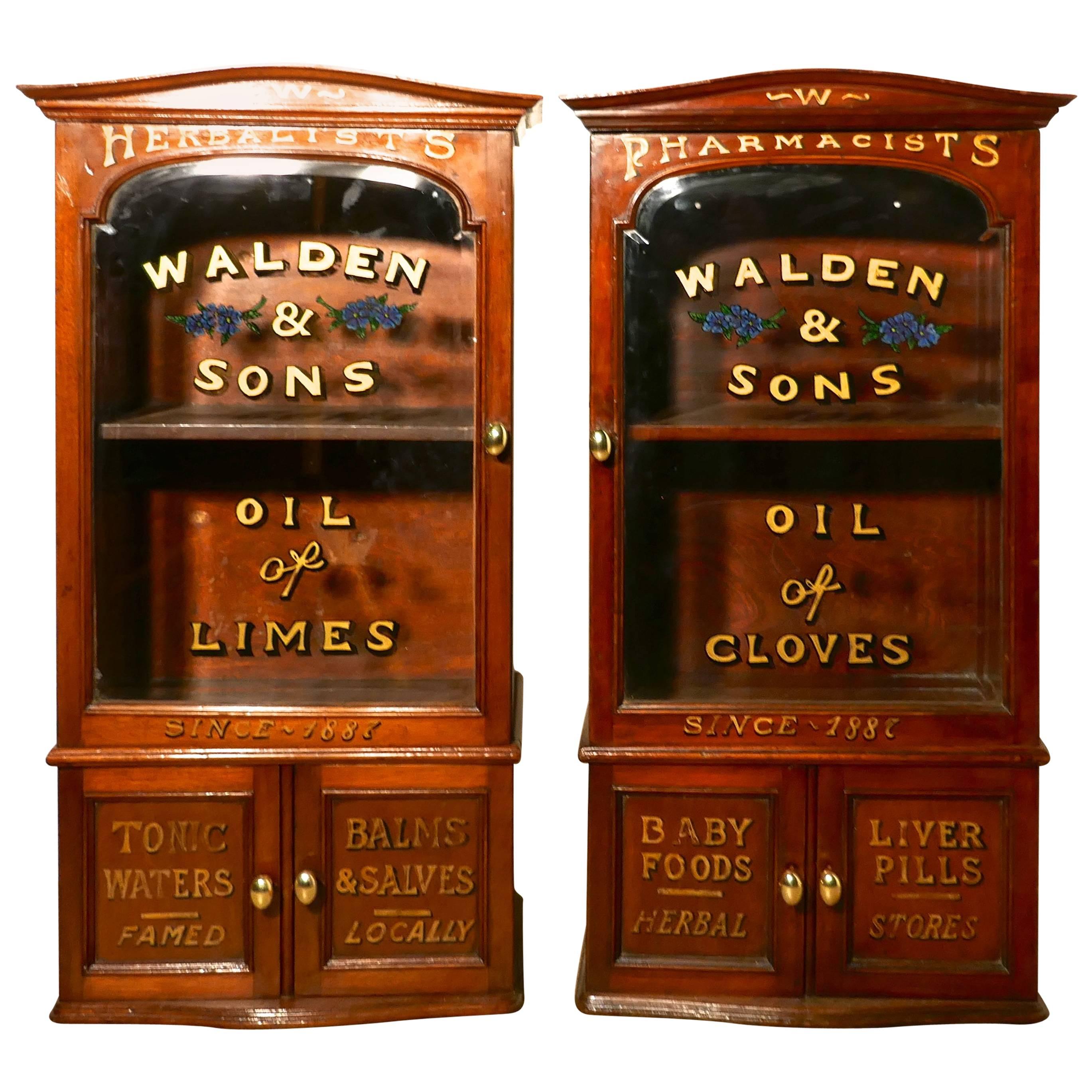 Pair of Victorian Mahogany Sign Painted Chemist’s or Bathroom Cupboards 