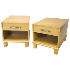  Pair of Blonde Finish Mid-Century Side Tables