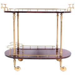 Aldo Tura Bar Cart Brass Maroon Parchment Paper, 1950, Italy 1