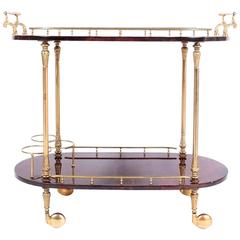 Aldo Tura Bar Cart Brass Maroon Parchment Paper, 1950, Italy