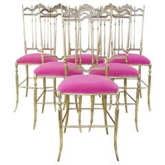 Used Set of Six Polished Gilt Brass Chiavari Ballroom Chairs