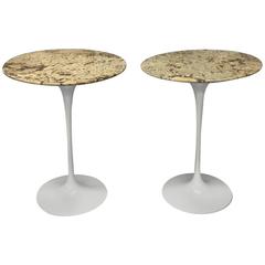 Pair of Custom Stone Top Iron Base Saarinen Knoll Tulip Tables 8