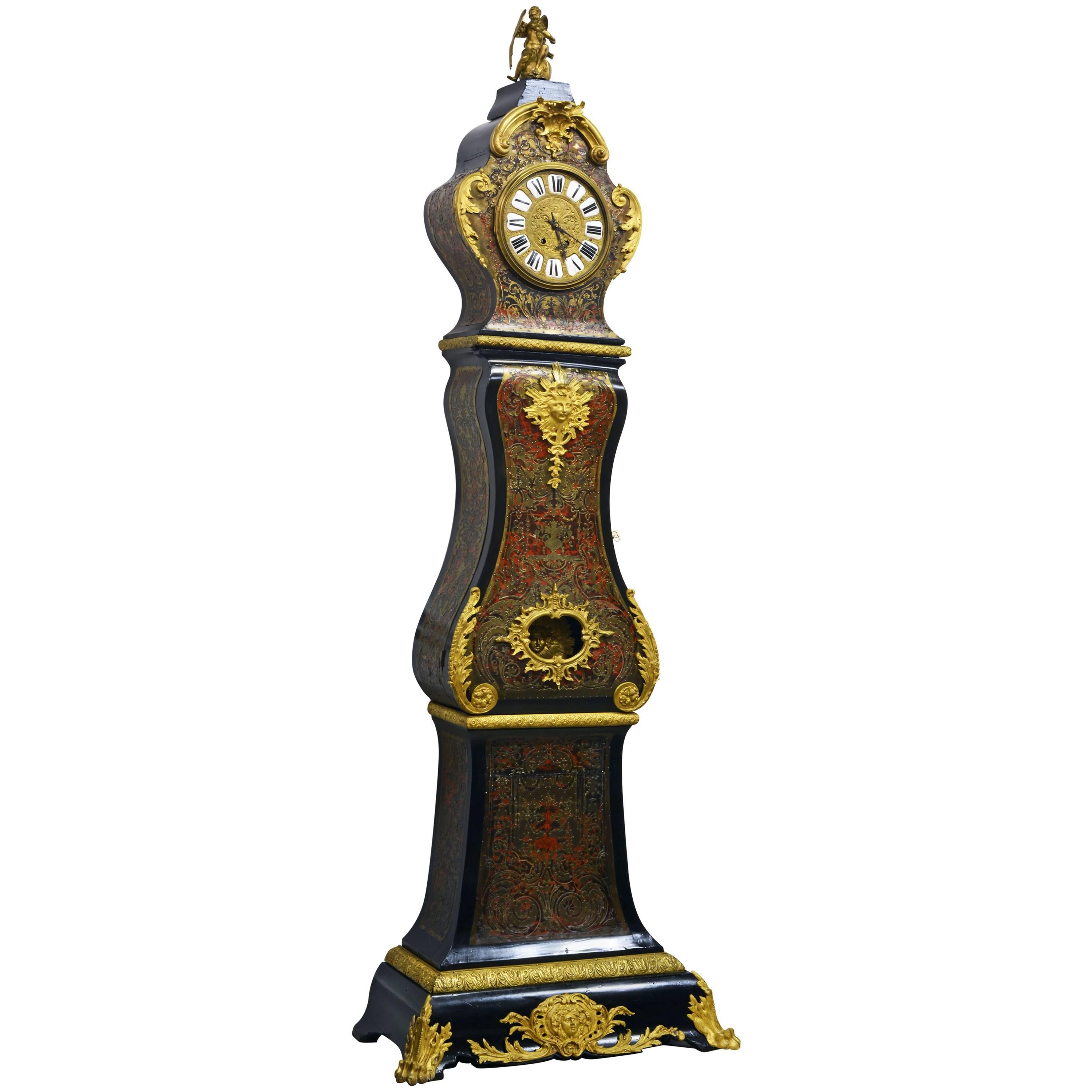 Fine 19th Century Napoleon III Boulle Marquetry Inlaid Bombe Long Case Clock