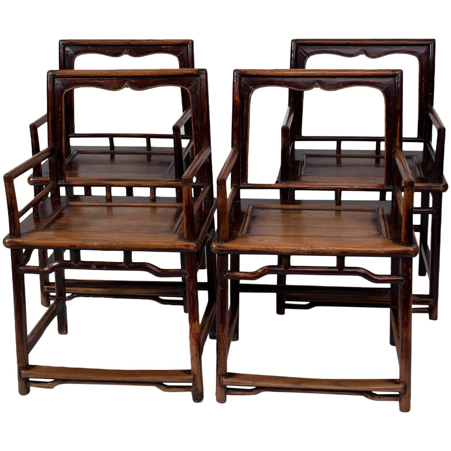 Set of Four Late Ming-Early Qing Chinese Rose-Back Chairs Meiguiyi For Sale