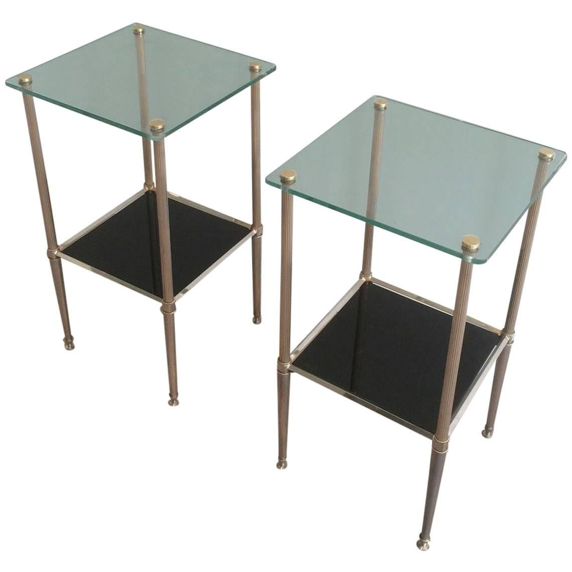 Pair of French Silvered Brass and Glass End Tables