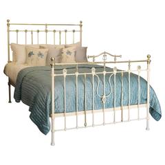 Antique Decorative Brass and Iron Bed Finished in Cream, MK104