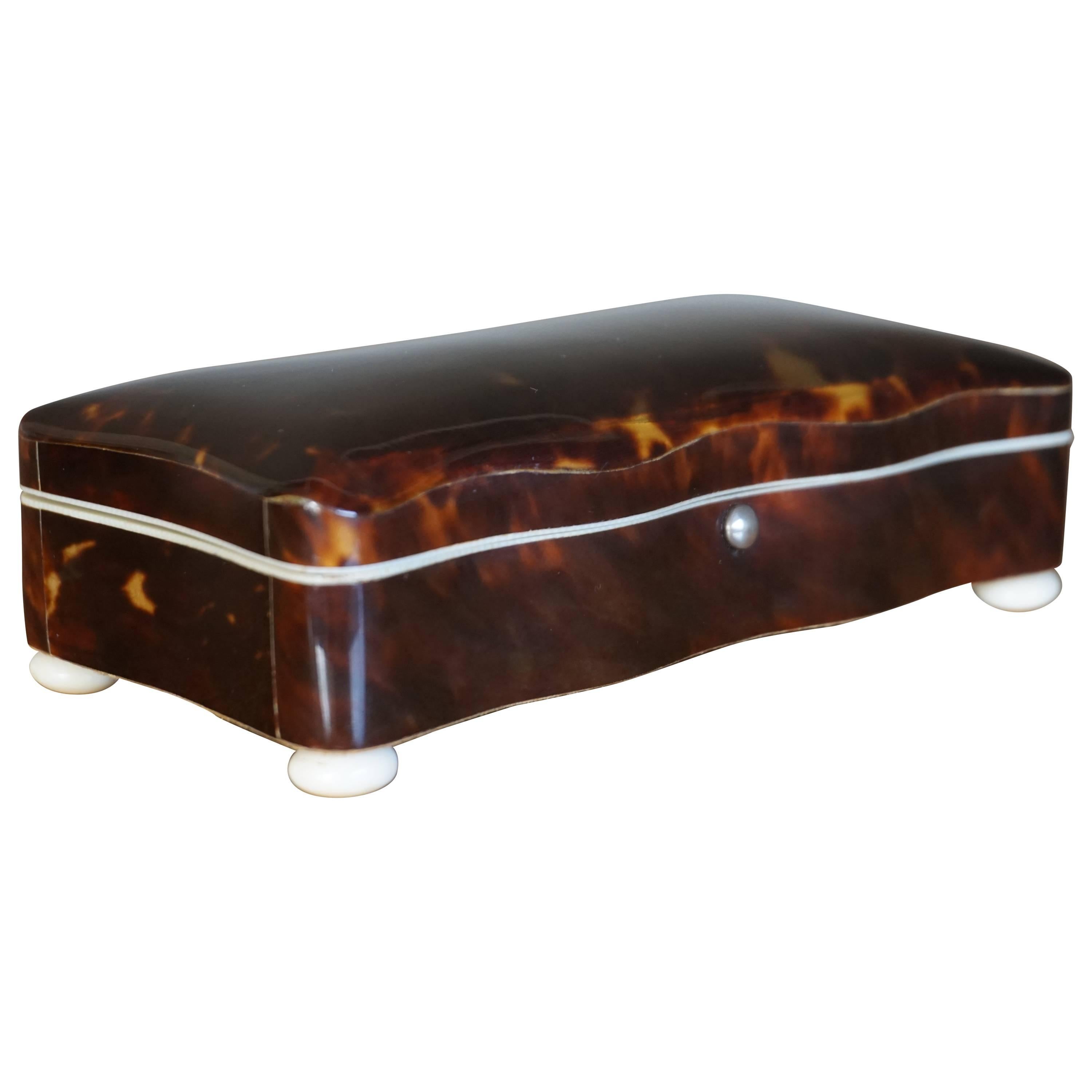 Late 19th Century Tortoise Shell and Ivory Spoon Box of Museum Quality