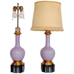 Pair of French Lilac and Gilt Porcelain Lamps 6