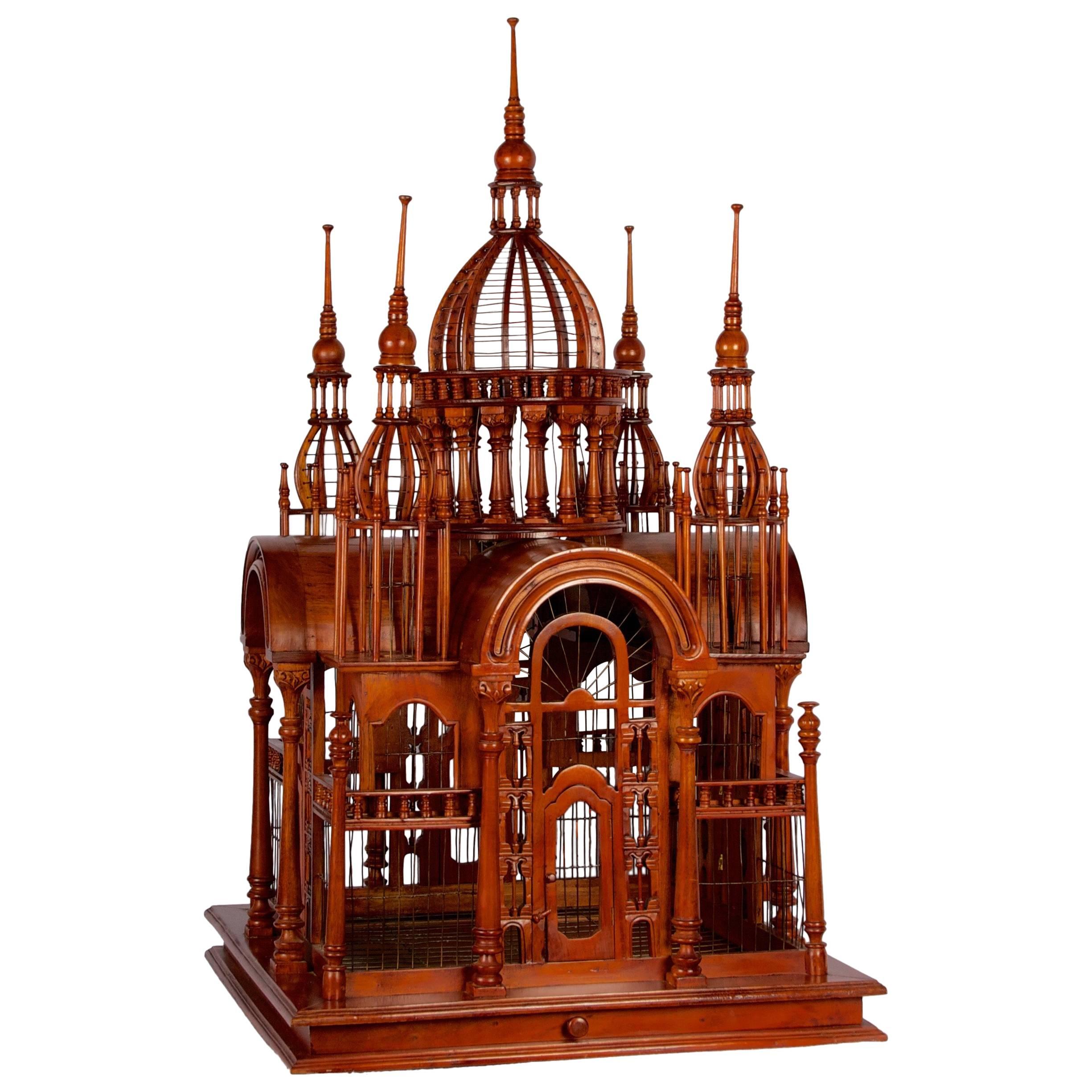 Victorian Style Architectural Mahogany Birdcage of Large-Scale