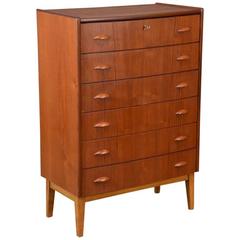 Tall Teak Bow Front Chest of Drawers