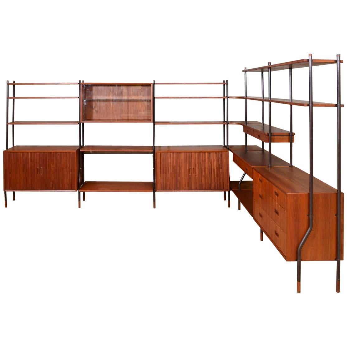 Six Section Teak Wall or Room Divider Unit by Lyby Mobler