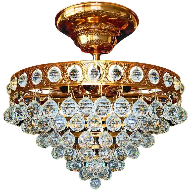 24Karat GoldPlated Crystal Wedding Cake EightLight Flush Mount