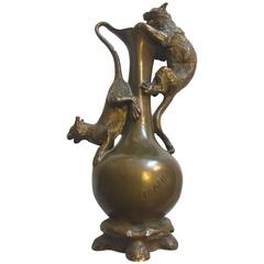 Fratin Christophe, 1801-1864, Bronze Vase with Cats Design