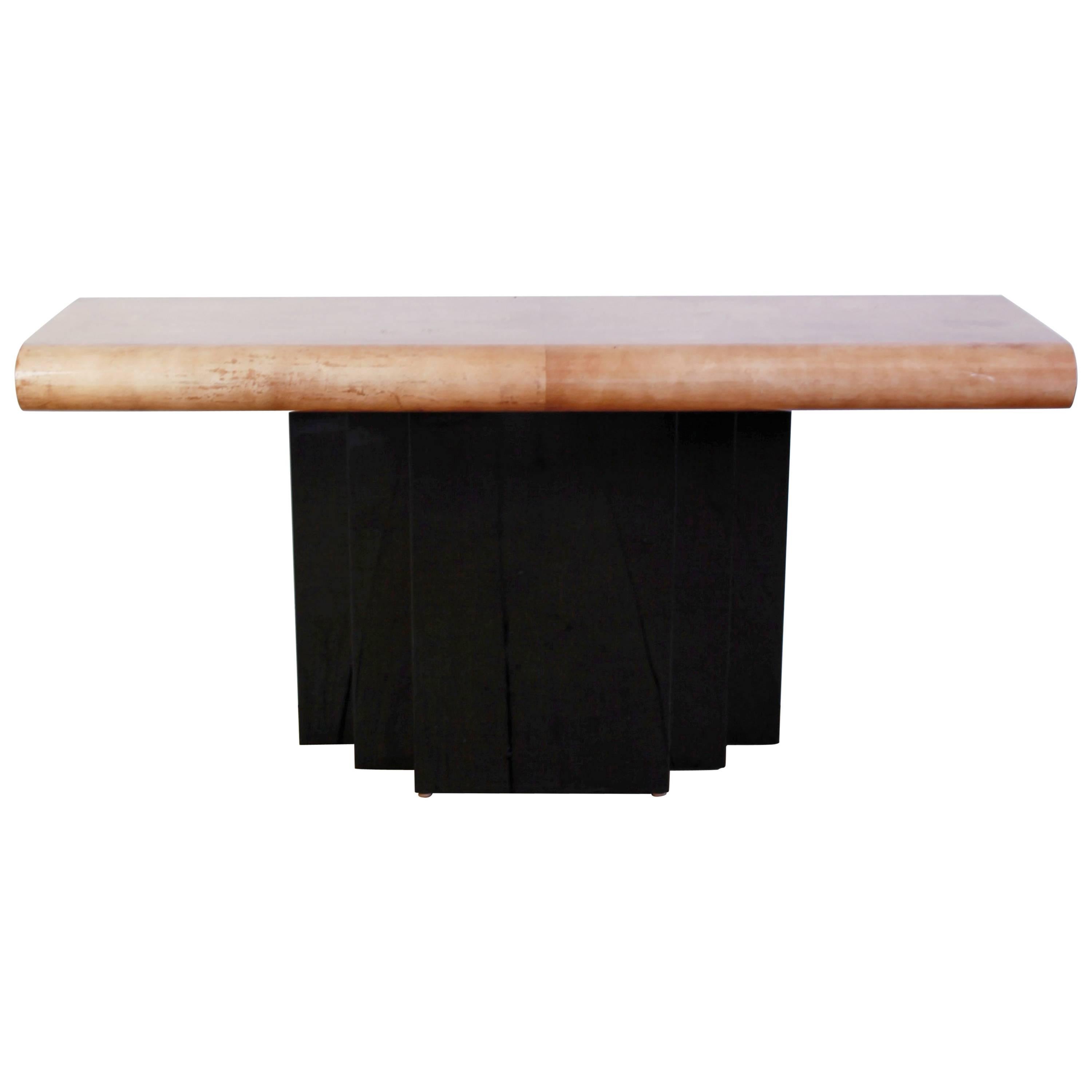 Aldo Tura Parchment and Lacquered Wood Console