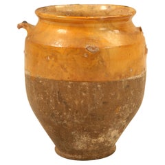 Original Antique French Confit Pot with Mustard Color Glaze