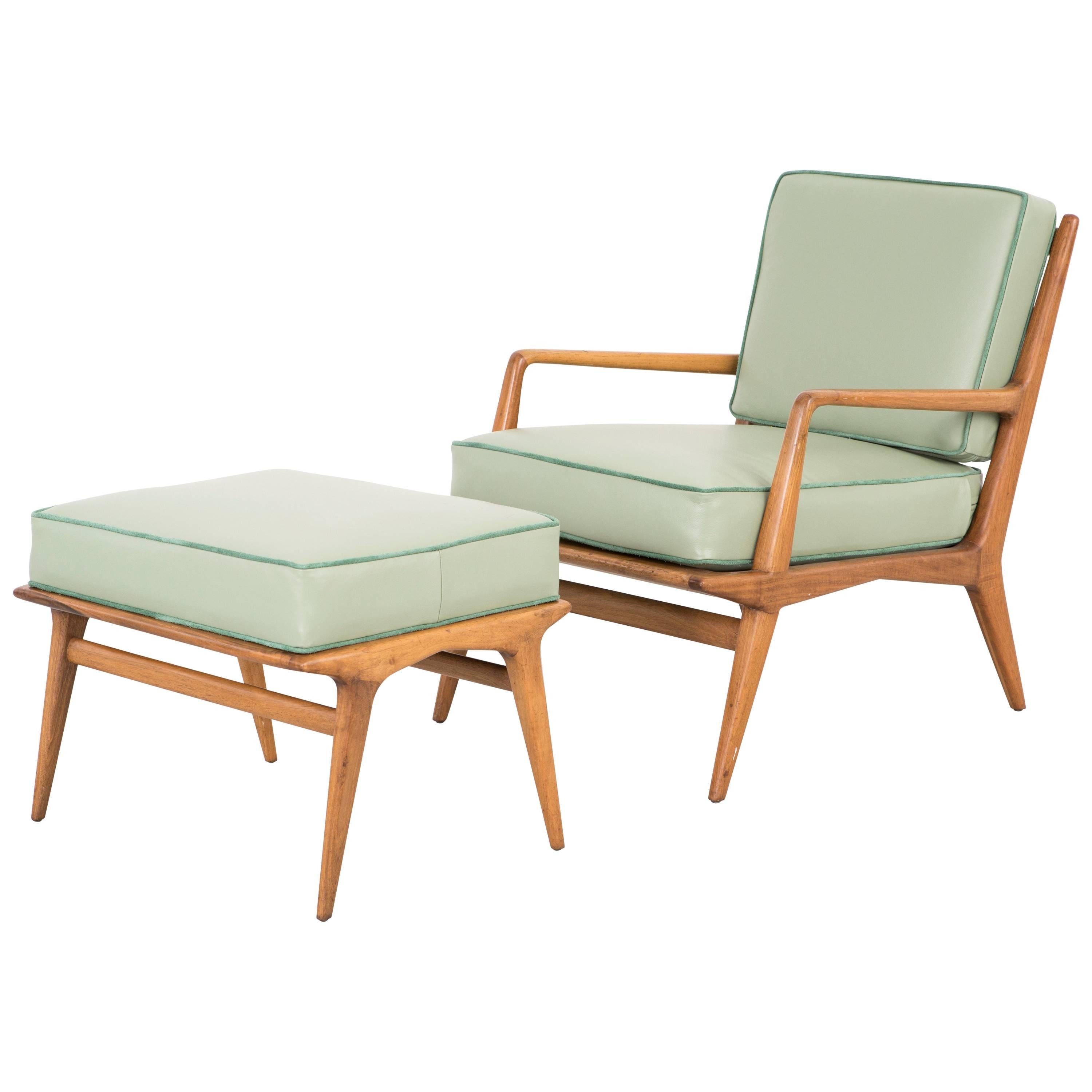 Mid-Century Modern Carlo di Carli Lounge Chair and Ottoman Newly Reupholstered For Sale