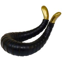 Carl Aubock Brass and Leather Mid-Century Pipe Rack, Austria, 1950s 1