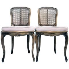 Mid-Century Pair of French Style Carved Wood and Cane Chairs 12