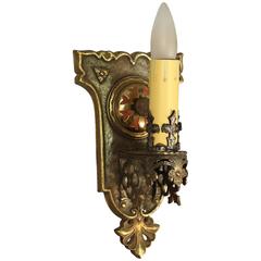 Antique Single 1920s Tudor Sconce with Golden Finish