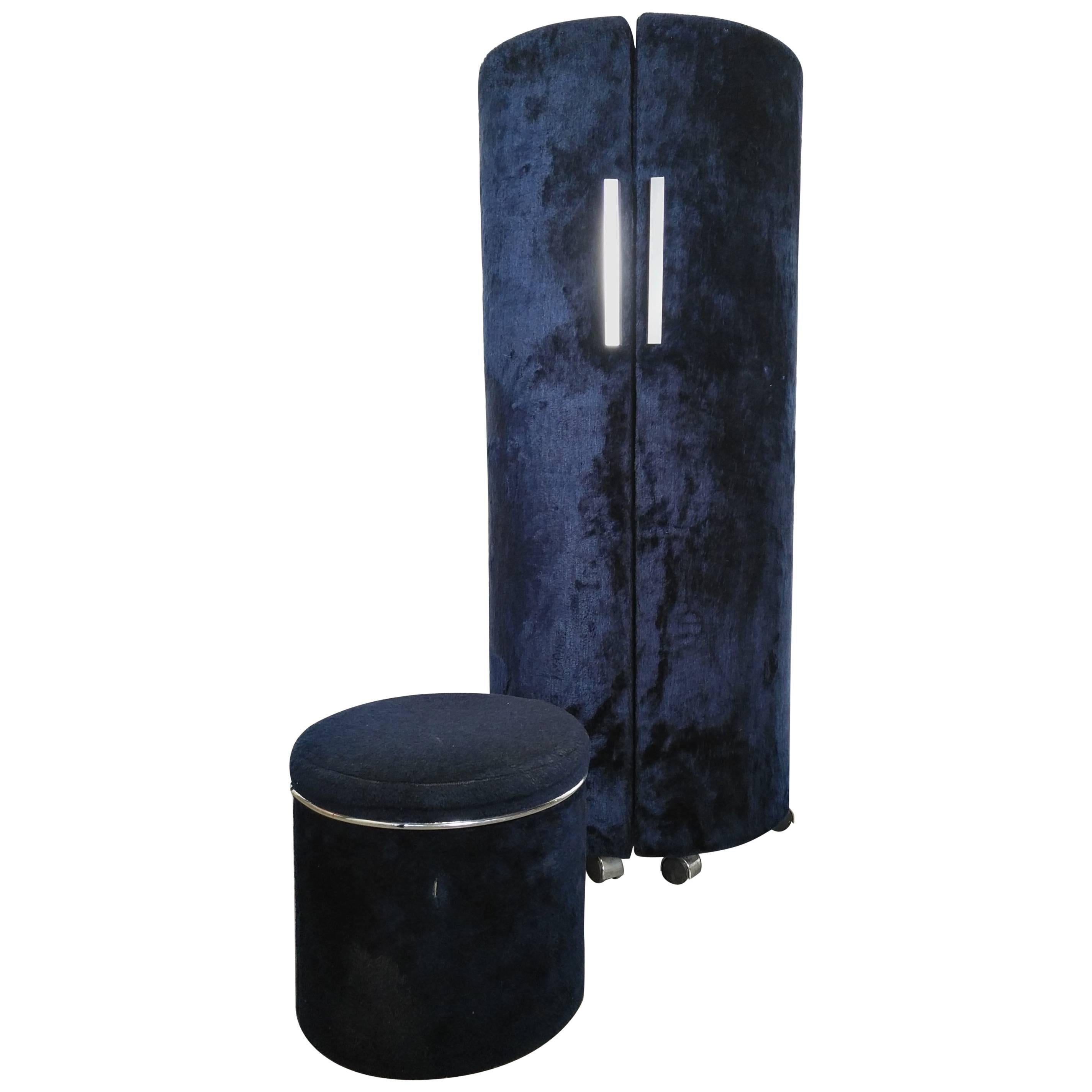 Blue Synthetic Fur Swivel  Room Toilet, 1970 For Sale