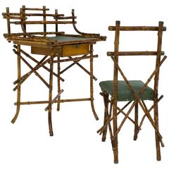 Elegant and Rare Art Nouveau Bamboo Children's Writing Table and Chair, 1900s