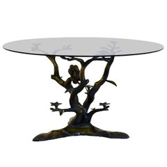 Vintage Sculptural Willy Daro Brass Tree Lovebirds Coffee Table