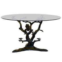 Sculptural Willy Daro Brass Tree Lovebirds Coffee Table