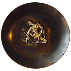 Vintage Art Deco Bronze Bowl with Hunting Theme by N. Dam Ravn, Denmark, 1930s