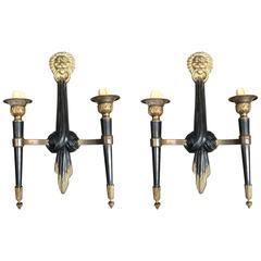 Pair of Louis XVI Style Sconces in Bronze