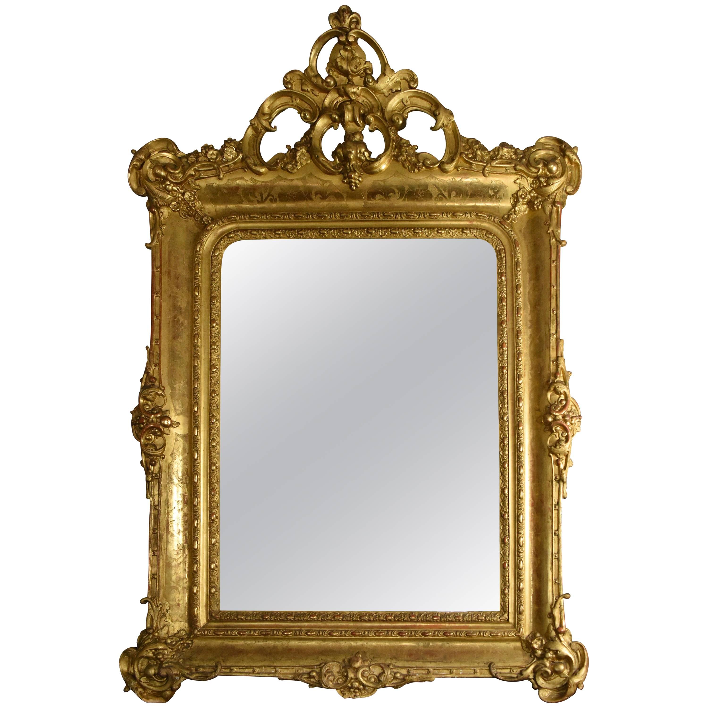 19th Century Italian Carved Venetian Gold Gilt Mirror with Original Mercury Gla
