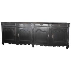 18th Century French Walnut Four-Door Four-Drawer Painted Black Buffet