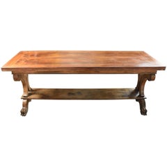 Early 19th Century French Walnut Library Console Table with Lion Claw Feet