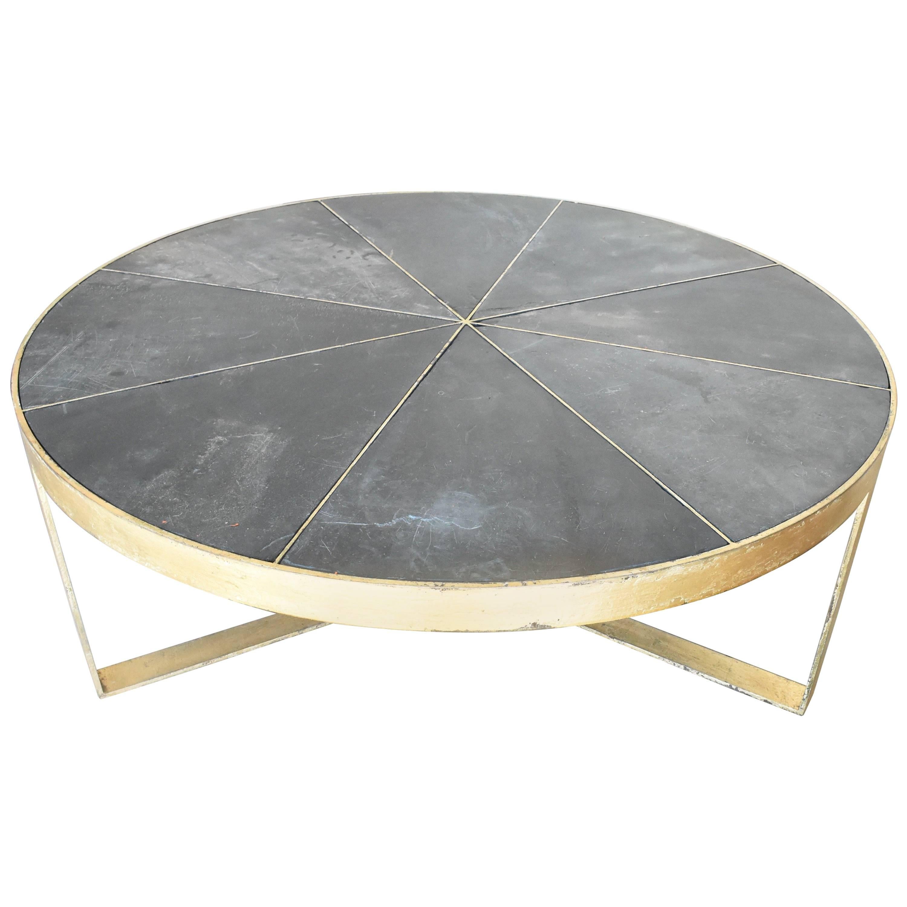 Newly Fabricated Spanish Gold Leaf Over Steel With Slate Inset Coffee Tabletop 