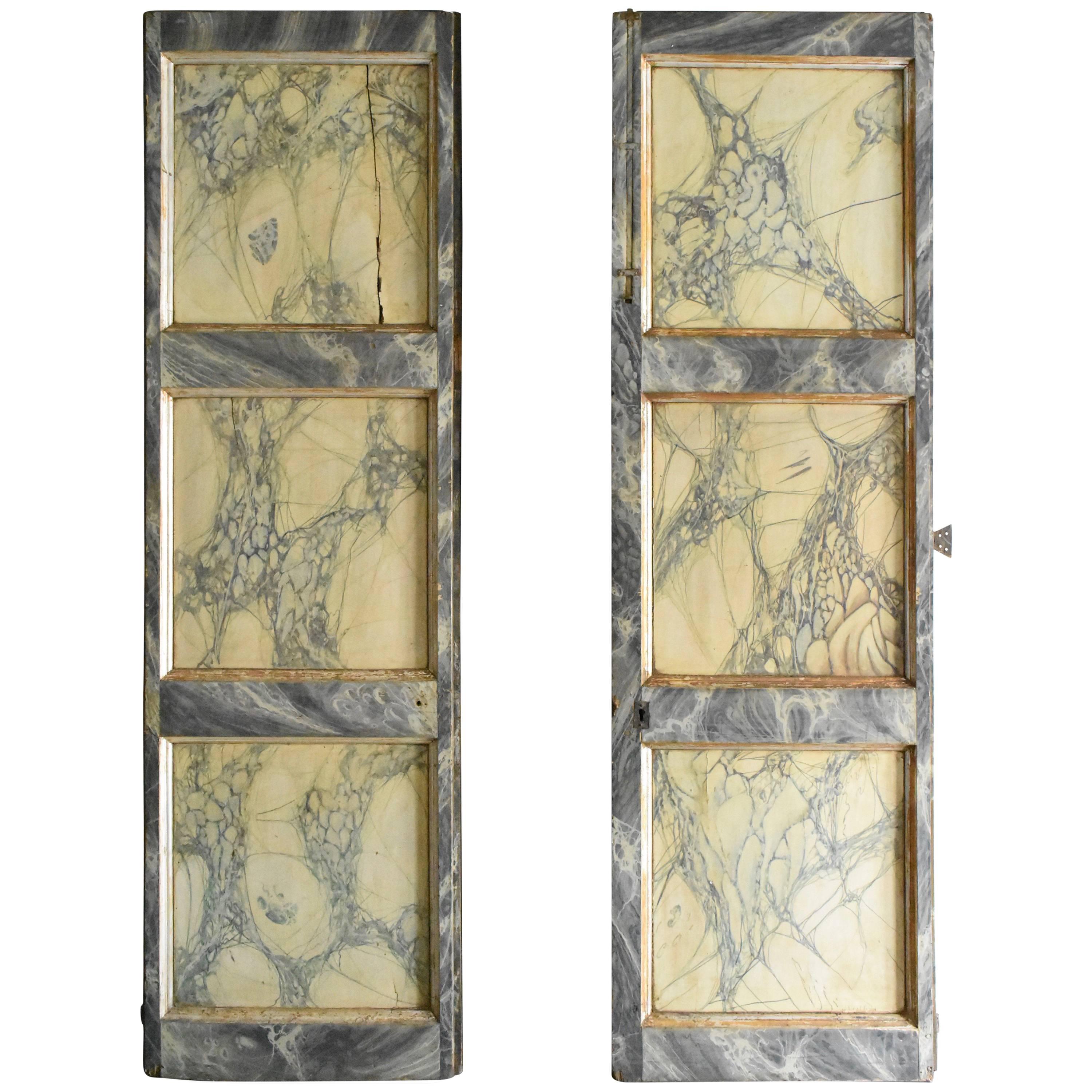 Late 18th Century Italian Faux Marble and Silver Leaf Doors