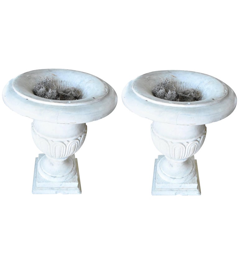 Italian 19th Century Carrara Marble Urns For Sale at 1stDibs