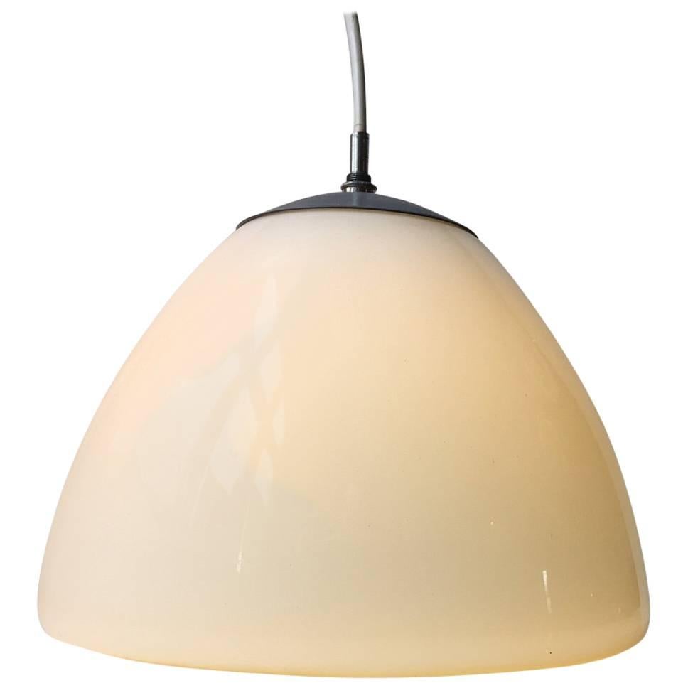 Bell-Shaped Opaline Glass 'Delta' Pendant Light by Louis Poulsen, Denmark, 1960s