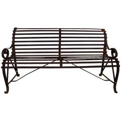 Antique banc de jardin du 19ème siècle en fer forgé à sangle