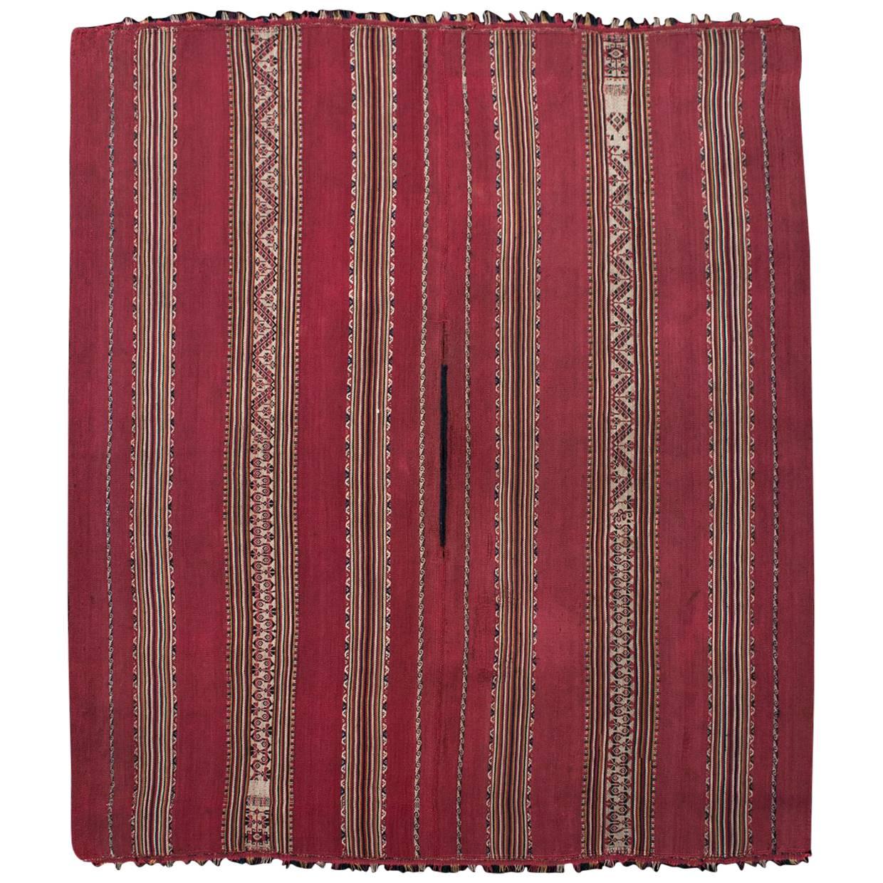 Mid-19th Century Tribal Aymara Striped Wool Poncho, Bolivia