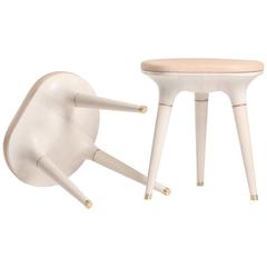 Vincent Pocsik Stool 001 in Carved Maple, Brass and Leather, Contemporary 9