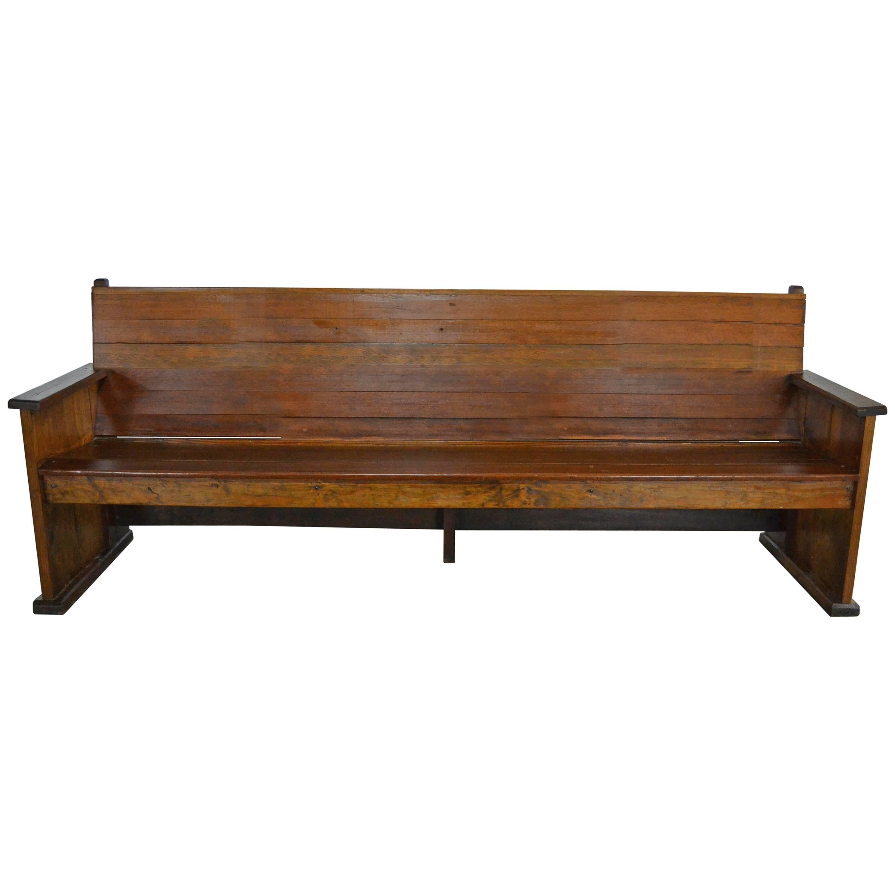 Antique Rustic Pine Bench Pew, circa 19th Century