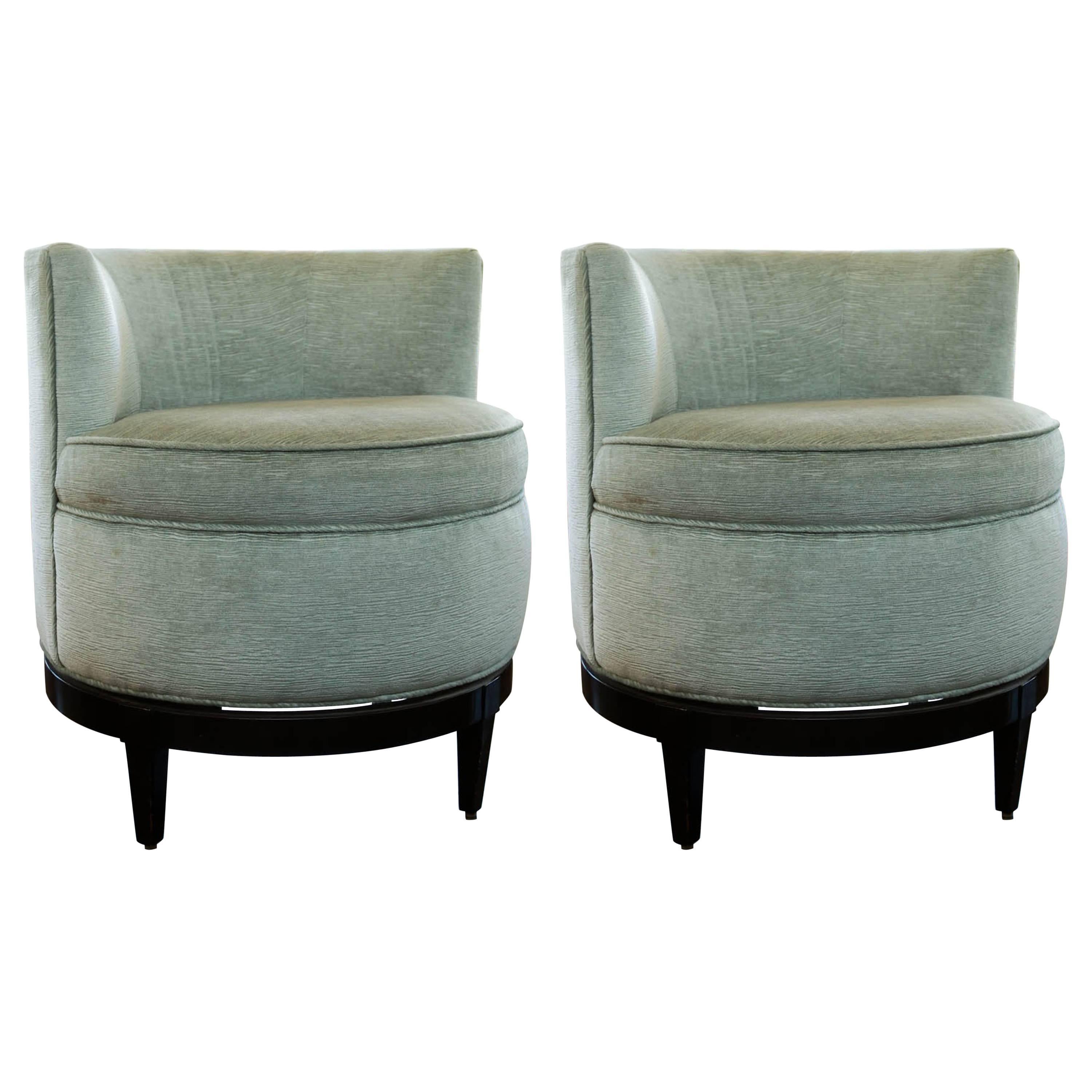 Pair of Swaim Barrel Back Swivel Chairs For Sale