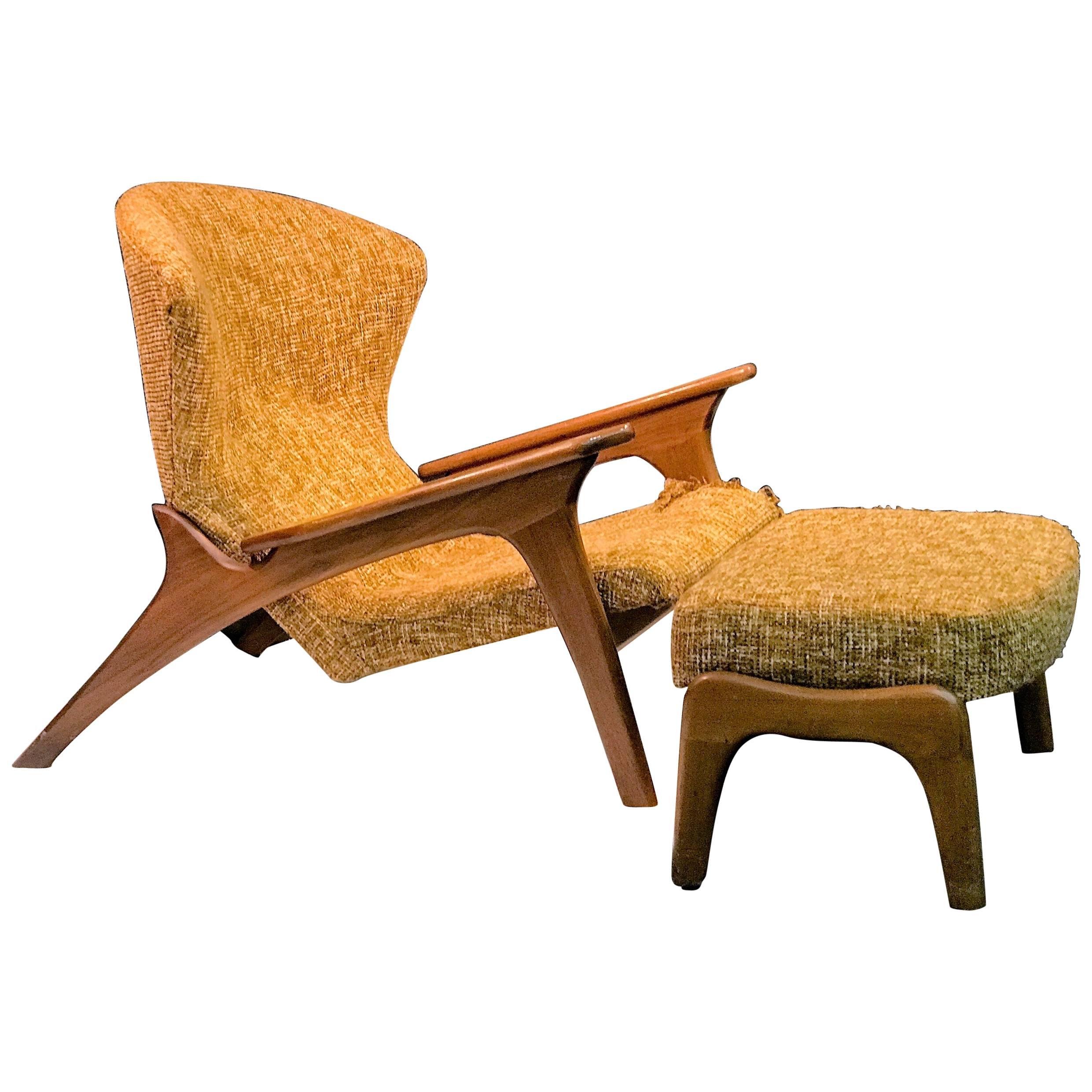 Angular Grasshopper Chair and Ottoman by Adrian Pearsall For Sale