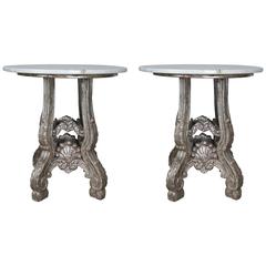 Pair of French Silvered Tables with Marble Tops
