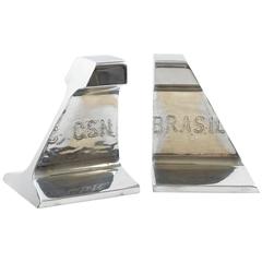 Industrial Stainless Steel Pair of Bookends Railroad Rail Section CSN Brasil