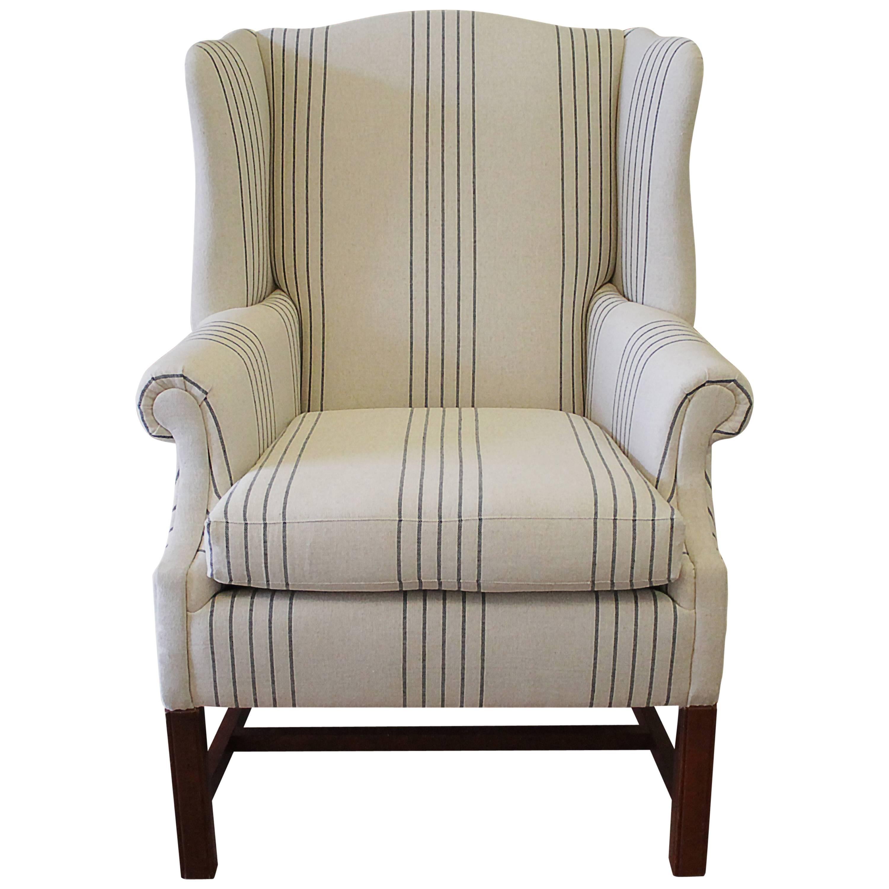 20th Century Linen Upholstered Wing Chair