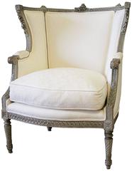 19th Century Antique French Louis XVI Style Wing Chair