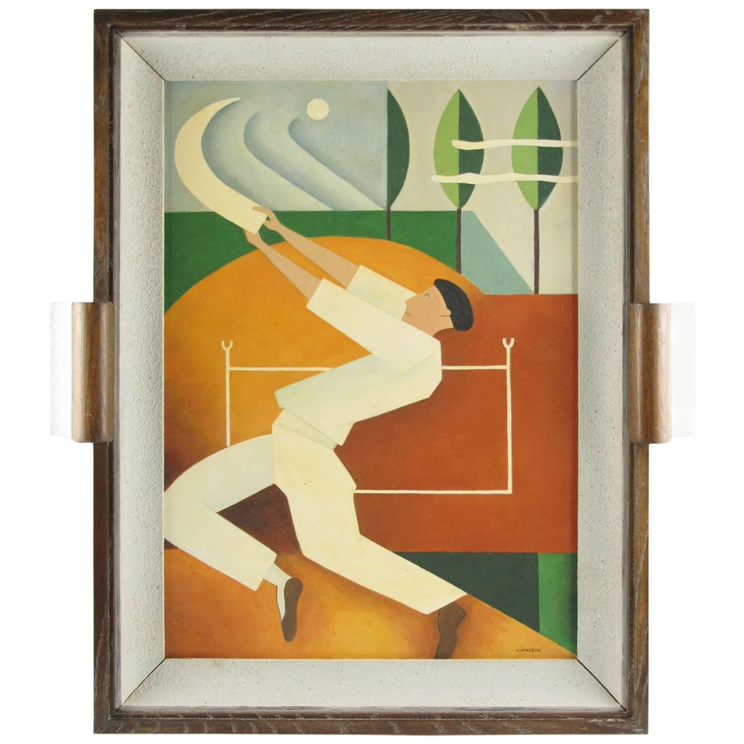 Art Deco Cubist Gouache on Board Painting by C. Massin Sport, Chistera, Jai Alai