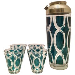 Art Deco Czech Glass and Silver Plate Drinks, Set of Seven Art Deco Czech Glass and Silver Plate Drinks, Set of Seven